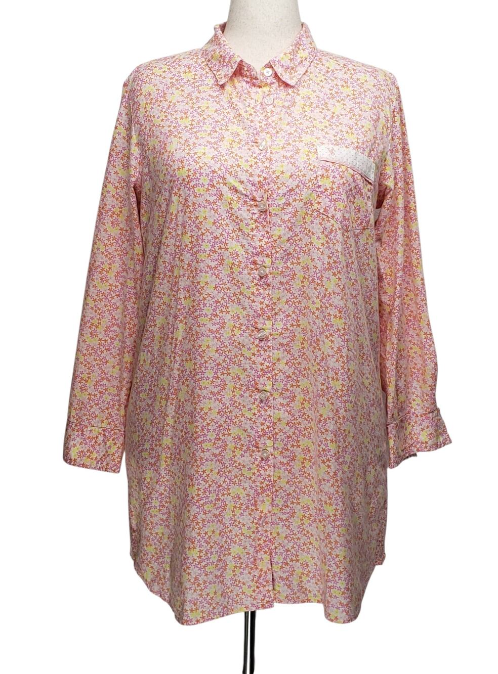 VS PINK Vintage 2013 Ditsy Floral Cotton Sleepshirt Long Sleeve Button Front L
